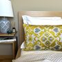 Oblong Velvet Ikat Cushion Yellow And Grey Heart, thumbnail 1 of 7