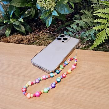 Multi Coloured Beaded Phone Charm With Heart Details, 3 of 3