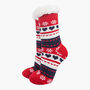 Women's Long Slipper Socks Grip Sole Fair Isle Navy Red, thumbnail 1 of 3
