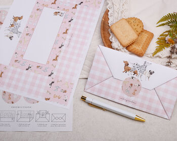 A4 Origami Writing Paper That Folds Into An Envelope With Pink Dog Design, 5 of 5