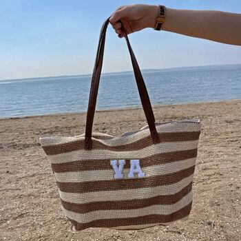Personalised Beige Brown Stripe Tote Beach Bag, 3 of 6