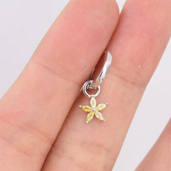 Sterling Silver Citrine Yellow Flower Cz Huggie Hoop, 5 of 12