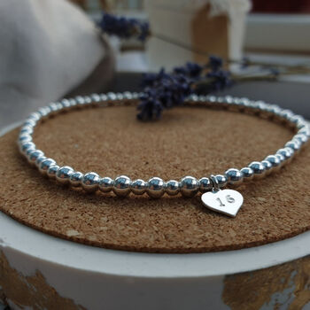Sterling Silver Personalised Heart Charm Stretch Bracelet, 3 of 8