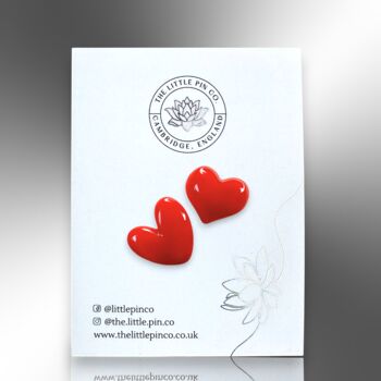 Set Of Two Red Resin Heart Pin Badges, 5 of 8