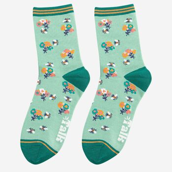 Women's Bee And Posey Floral Print Bamboo Socks, 3 of 5