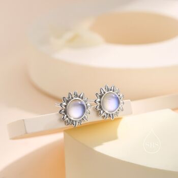 Sterling Silver Sunflower Moonstone Stud Earrings, 6 of 11