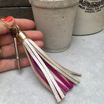 Two Tone Leather And Suede Tassel Keyring, 5 of 6