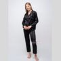 Beige Stripe Satin Women's Silk Sleepwear Pyjama Set, thumbnail 6 of 12