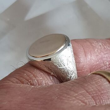 Silver And 9ct Gold Textured Signet Ring With 9ct Inlay, 12 of 12