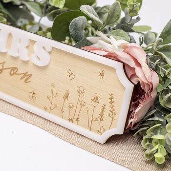 3D Wildflower Mr And Mrs Wedding Wood And Acrylic Sign, 4 of 5