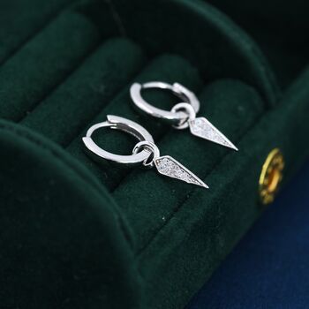 Sterling Silver Dangling Rhombus Spike Hoop Earrings, 5 of 12