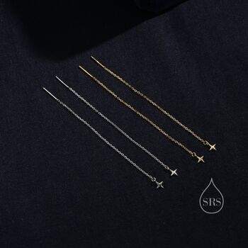 Four Point Star Threader Earrings In Sterling Silver, 6 of 11