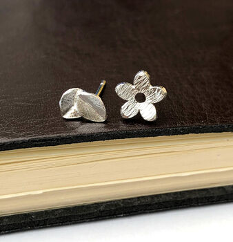 Sterling Silver Mismatched Flower And Leaf Earrings, 3 of 12