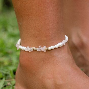 'Love Is Here' Natural Stone, Pearl And Shell Anklet, 8 of 9