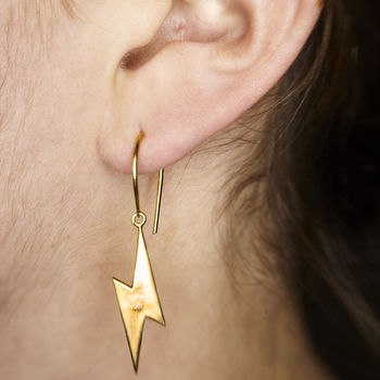 Thunderbolt Gold Earrings, 2 of 3