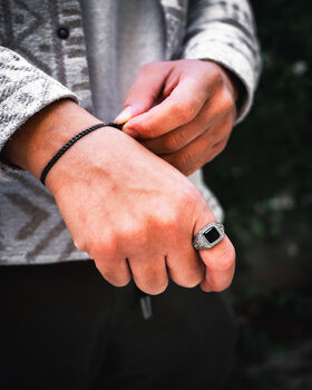 Gold Vintage Black Gemstone Signet Ring For Men, 7 of 12