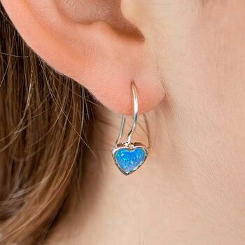 Molten Sterling Silver Blue Opal Heart Drop Earring, 2 of 6