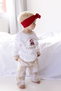 My First Christmas Embroidered Personalised Bear Checked Pyjamas, 2 of 5