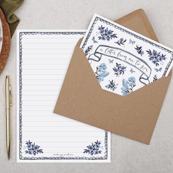 Double Sided A5 Writing Paper With Ditsy Blue Flowers, 4 of 5