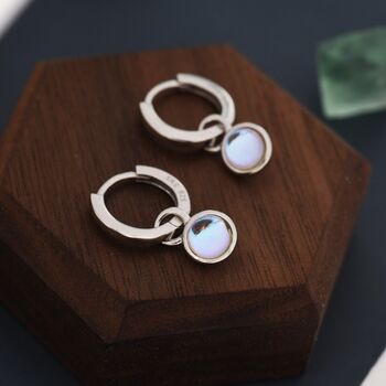 Dangle Moonstone Huggie Hoop In Sterling Silver, 6 of 12