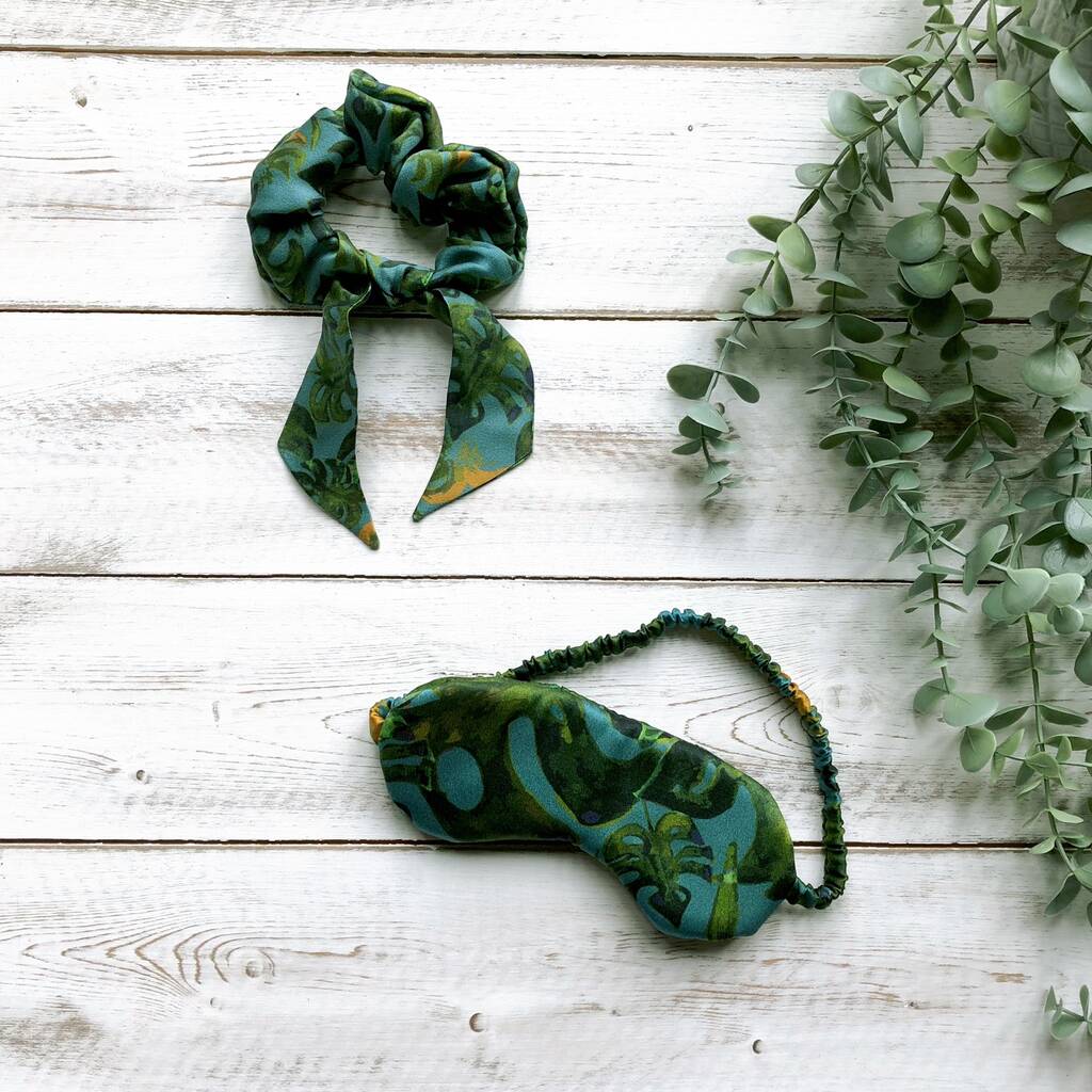 Tropical Silk Eye Mask And Bow Scrunchie Gift Set, 1 of 3
