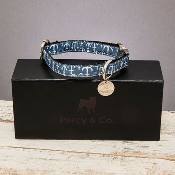 The Salcombe Nautical Blue Anchor Design Dog Collar, 2 of 7