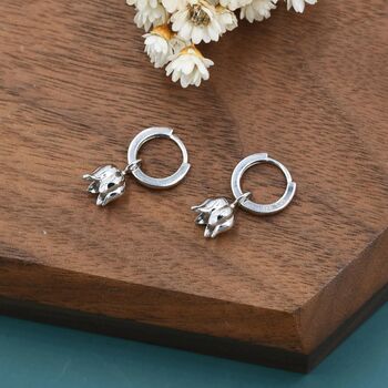 Lily Of The Valley Flower Charm Huggie Hoop Earrings In Sterling Silver, 5 of 12