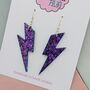 Large Purple Glitter Lightning Earrings, thumbnail 3 of 4