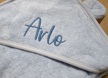 Personalised Hooded Towel In Powder Blue, 5 of 5