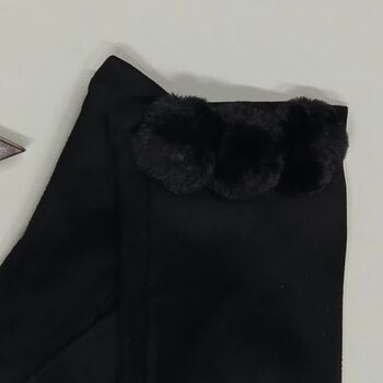 Faux Suede Gloves With Pom Poms In Black, 2 of 2