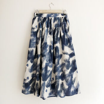 Navy Printed Cotton Midi Skirt, 4 of 6