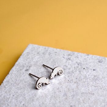 Sterling Silver Chameleon Stud Earrings, 5 of 7