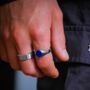 Mens Ring Lapis Lazuli Oval Steel Signet Ring, thumbnail 7 of 11