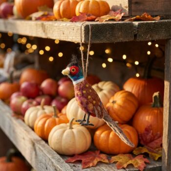 Handmade Felt Philippa The Pheasant Bird Hanging Decoration, 3 of 3