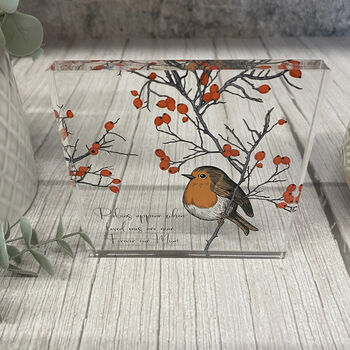 Personalised Robins Appear Memorial Acrylic Block Sign, 6 of 6