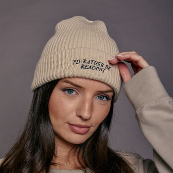 Embroidered I'd Rather Be Reading Beanie Hat, 6 of 6