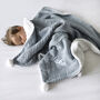 Personalised Dusty Blue Cable Knit Pom Pom Blanket, thumbnail 2 of 9