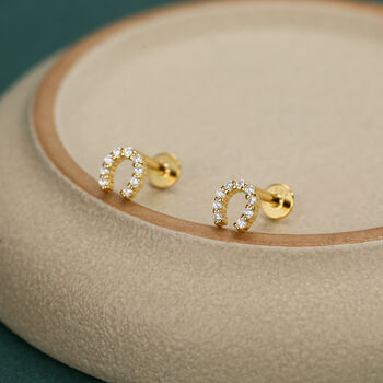 Sterling Silver Cz Horseshoe 16 G Flat Back Labret Earrings, 4 of 12