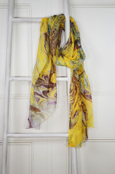 Yellow Jasper Marble Print Wool Silk Scarf, 2 of 5