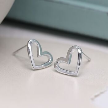 Sterling Silver Open Heart Stud Earrings, 4 of 10