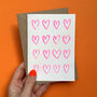Pink Hearts Risograph Card, thumbnail 1 of 3