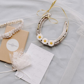 Personalised Daisy Charm Lucky Wedding Horseshoe, 2 of 11