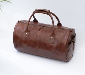 Personalised Barrel Style Brown Leather Holdall Unisex, 3 of 12