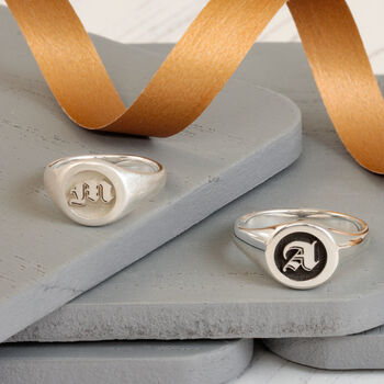 Gothic Initial Silver Signet Ring, 5 of 11