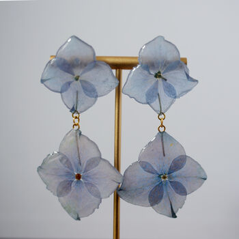 Blue Hydrangea Pressed Flower Stud Earrings, 3 of 3