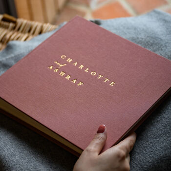 Large Square Personalised Wedding Guest Book Bound In Linen, 7 of 8