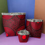 African Print Basket Pots | Black Red Shope Print, thumbnail 1 of 6