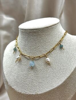 Aquamarine March Birthstone Tarnish Free Gold Plated Charm Necklace, 5 of 5