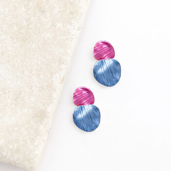 Hammered Textured Pink And Blue Double Disc Earrings, 2 of 3