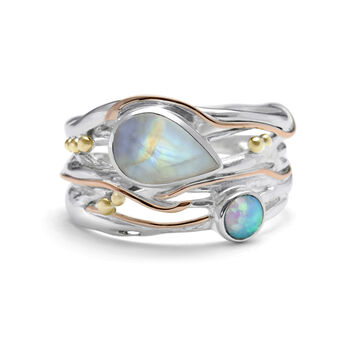 Moonstone And Fire Opal Statement Ring, 9 of 10